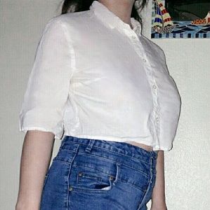 White button up crop top